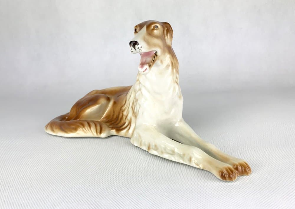 Figurine Borzoi Art Deco, brown, porcelain, Royal Dux Bohemia, Czech Republic, 1960s - 157033