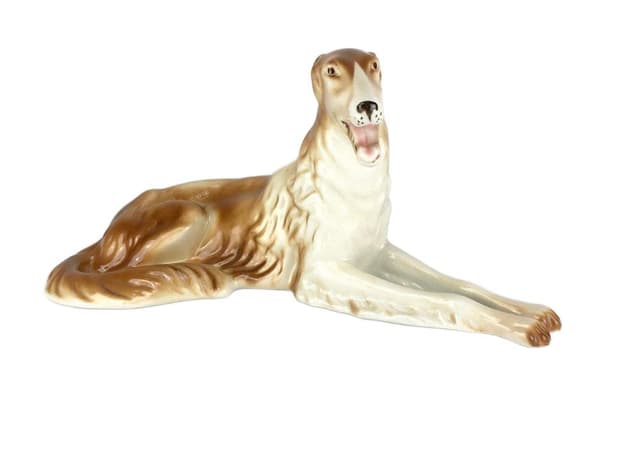 Figurine Borzoi Art Deco, brown, porcelain, Royal Dux Bohemia, Czech Republic, 1960s - DIMENSION