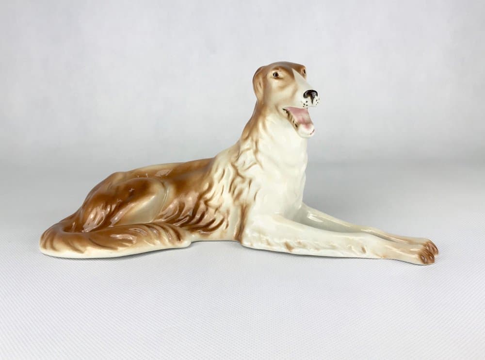 Figurine Borzoi Art Deco, brown, porcelain, Royal Dux Bohemia, Czech Republic, 1960s - 157035