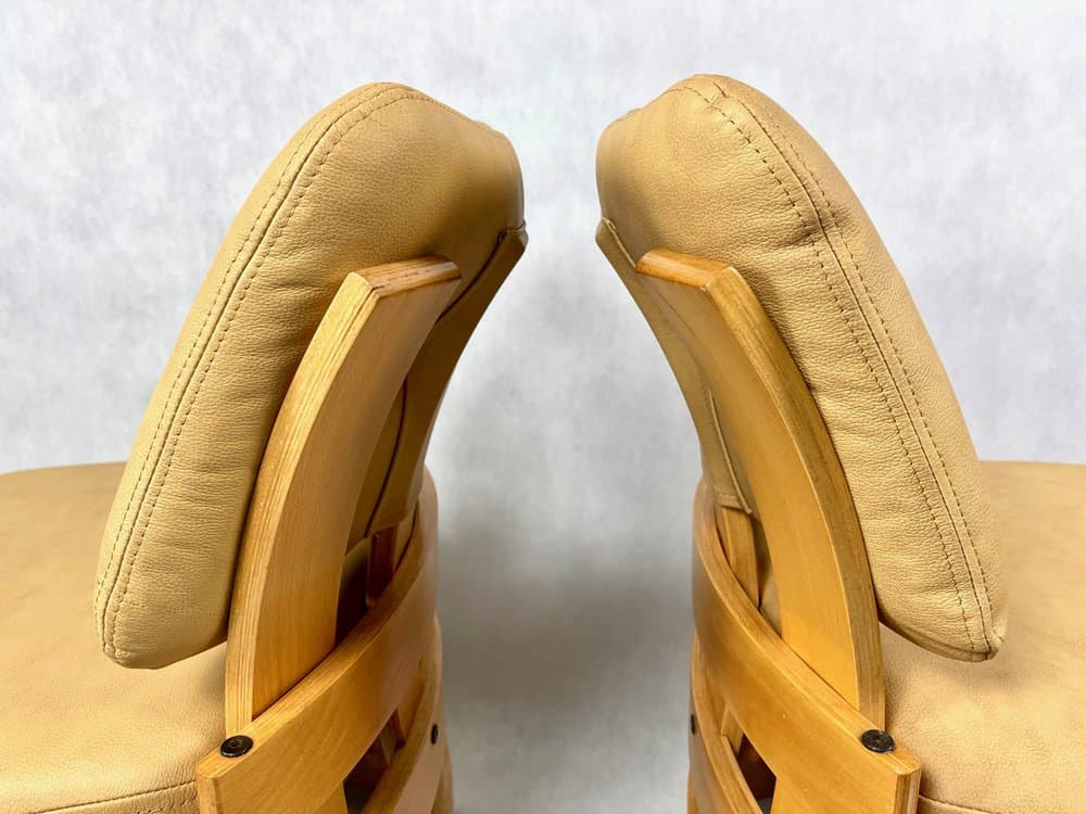 zestaw foteli klubowych Rondo, skóra beżowa, sklejka, proj. R. Ferens, Polska, lata 70. - 157206