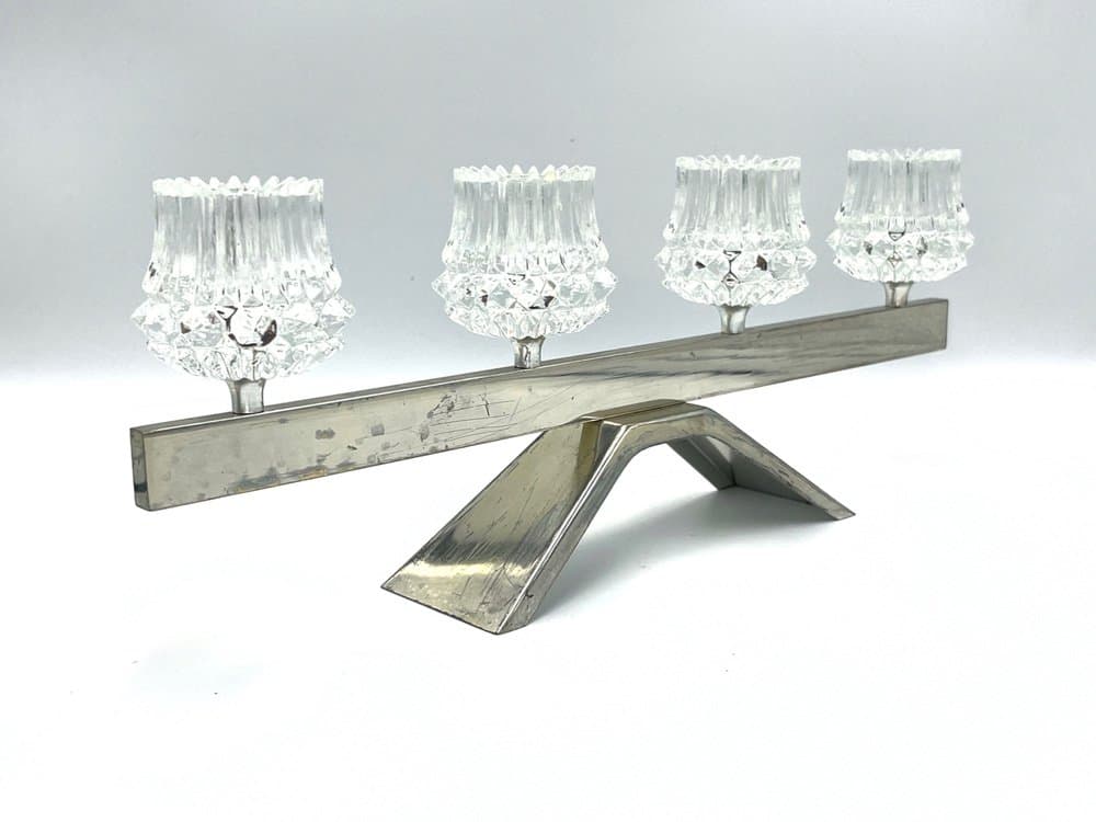Świecznik, srebrny, stal, kryształ, Austria, lata 70. - 157271
