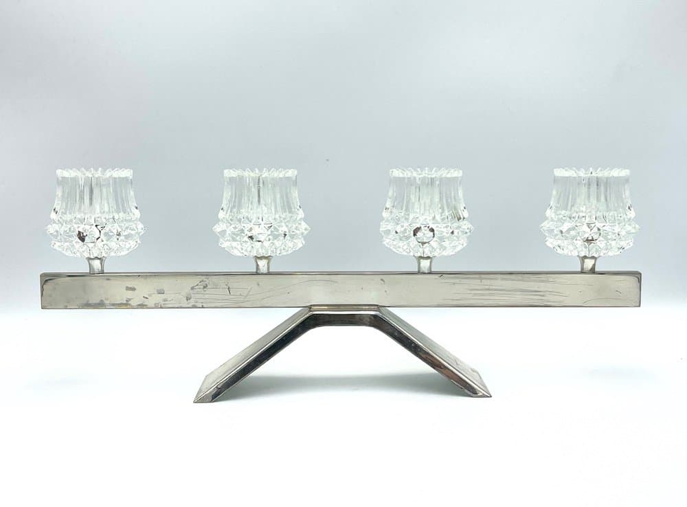 Świecznik, srebrny, stal, kryształ, Austria, lata 70. - 157273