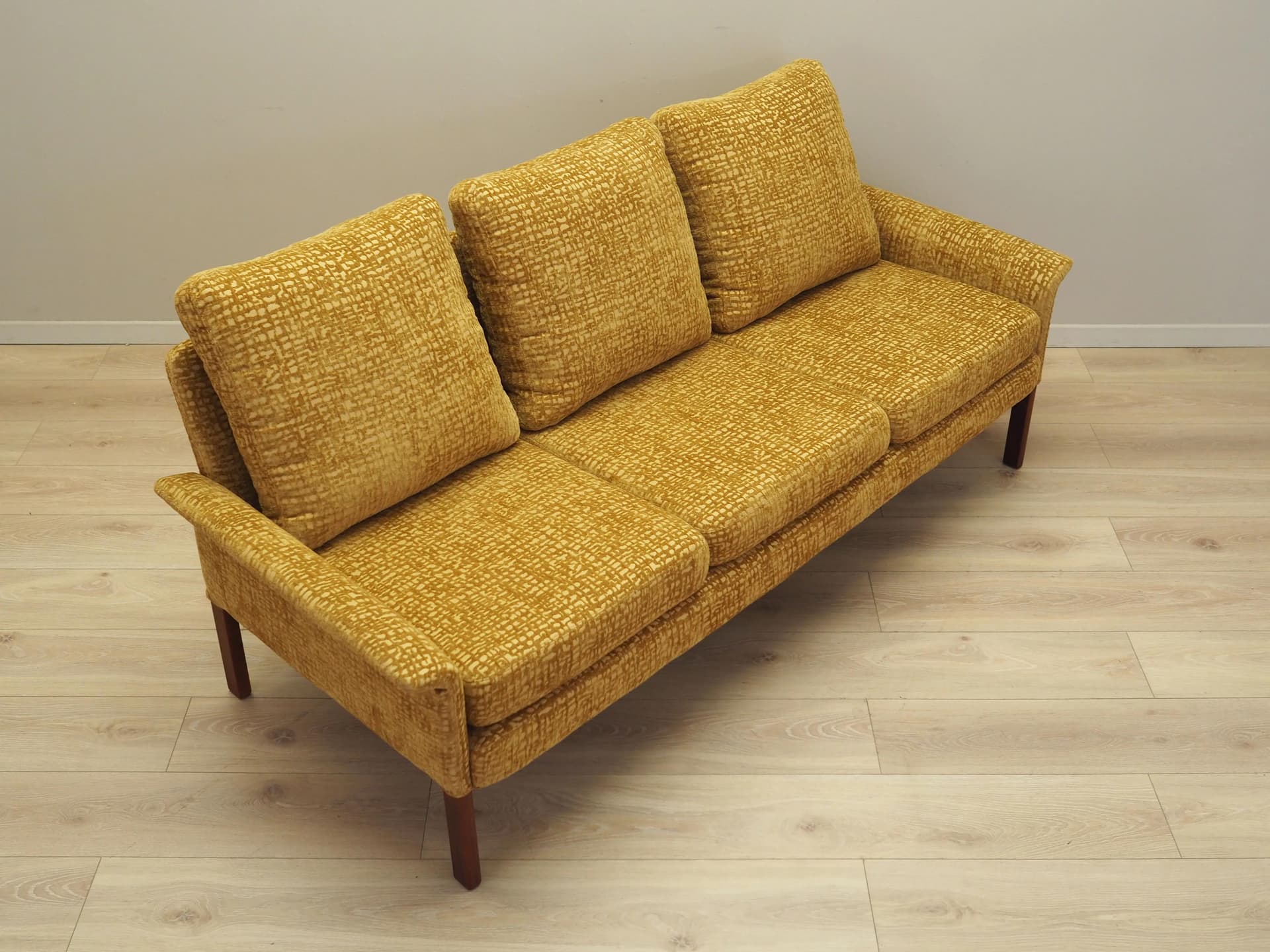 Sofa, yellow fabric, by H. Olsen, Denmark, 1960s - 9857