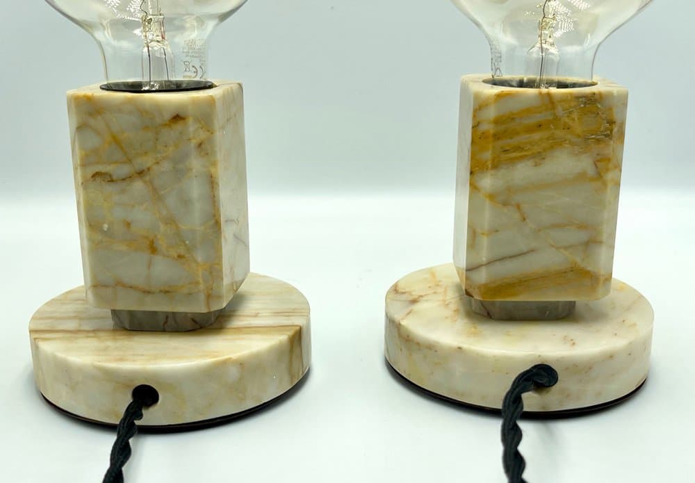 Para lamp stołowych Art Deco, beżowy marmur, Czechy, lata 30. - 157309