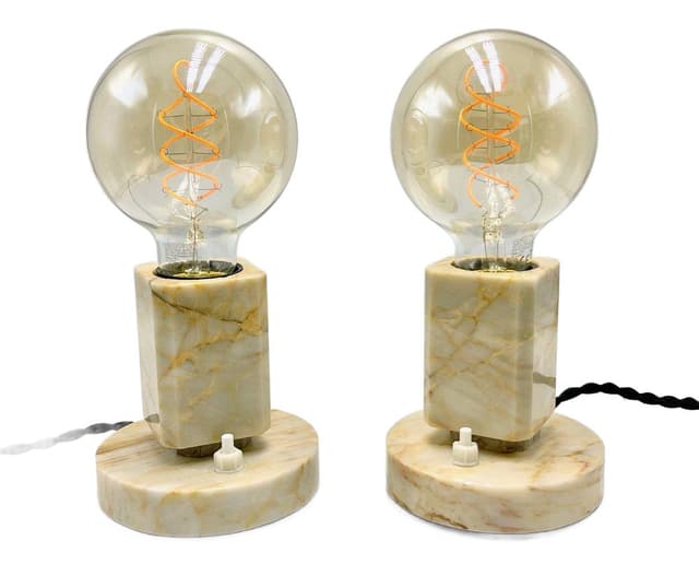 Para lamp stołowych Art Deco, beżowy marmur, Czechy, lata 30. - WYMIARY