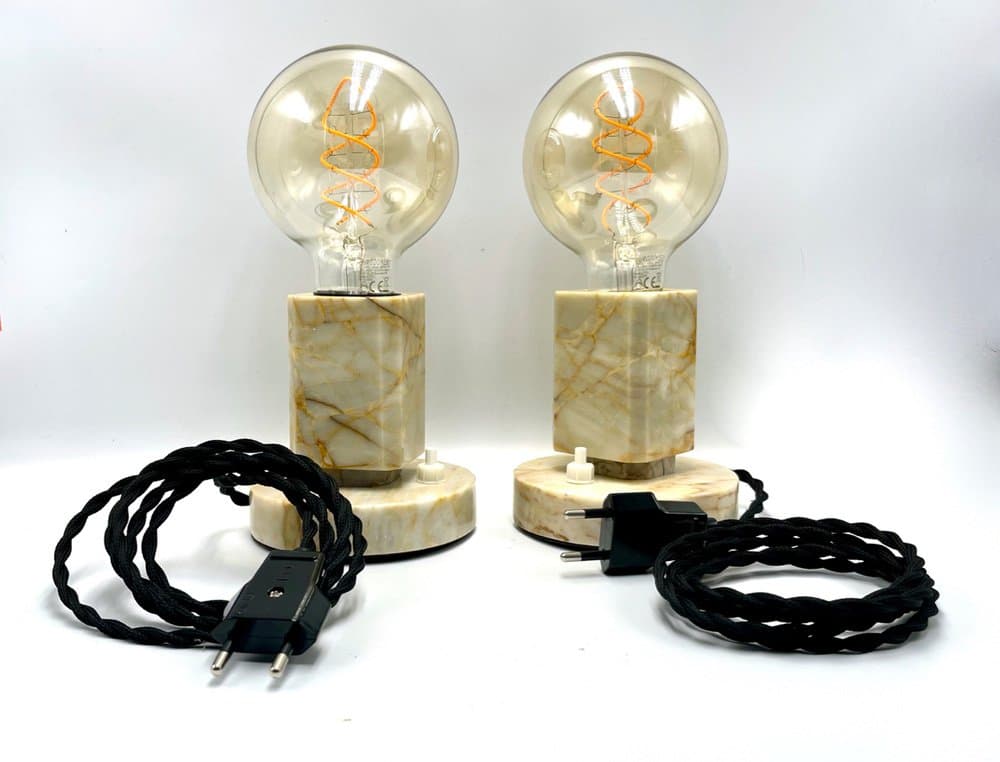 Para lamp stołowych Art Deco, beżowy marmur, Czechy, lata 30. - 157314