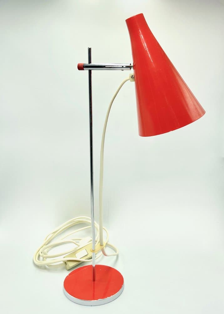 Lampa stołowa, czerwony, stal, proj. J. Hurka, Czechy, lata 70. - 157394