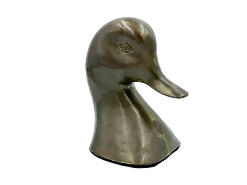 Figurka głowa kaczki, złoty, mosiądz, lata 50.