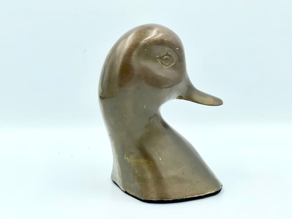 Figurka głowa kaczki, złoty, mosiądz, lata 50. - 157438