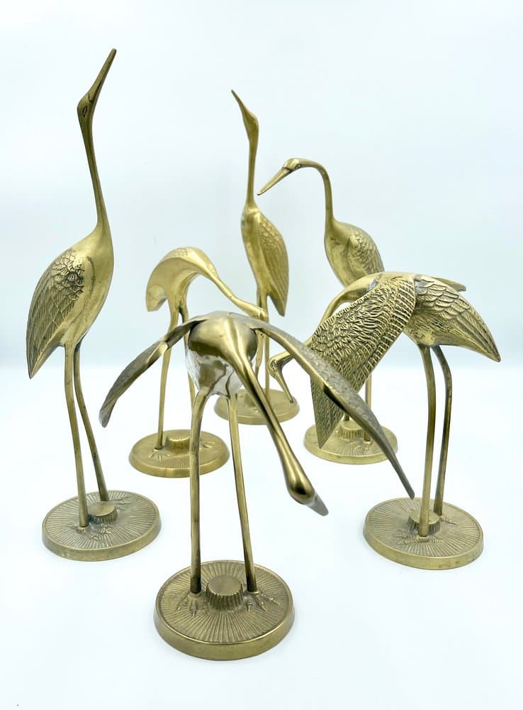 Set of Six Crane Figurines, gold brass, 1960s - 157470