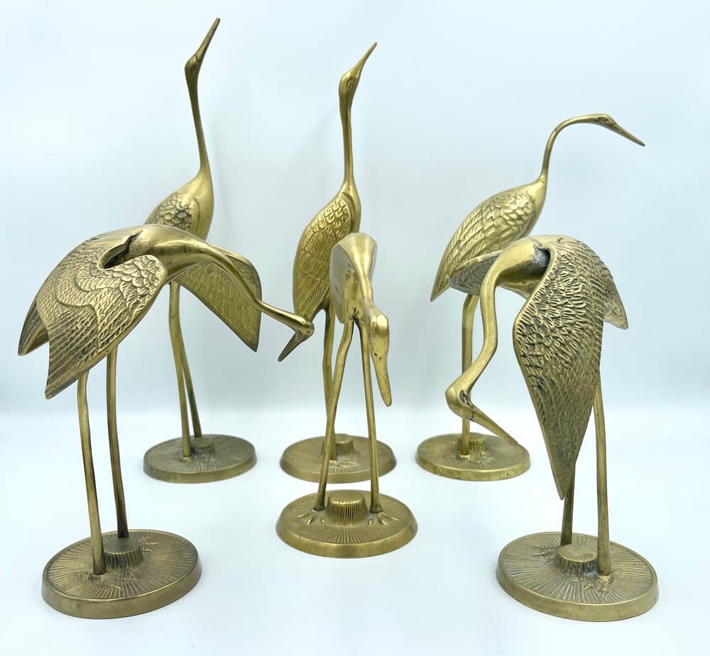 Set of Six Crane Figurines, gold brass, 1960s - 157469