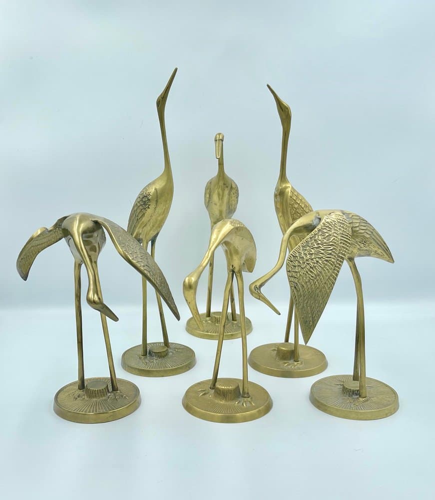 Set of Six Crane Figurines, gold brass, 1960s - 157472