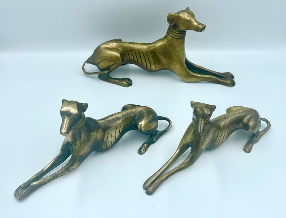 set of three greyhound figurines, golden brass, 1960s - 157481