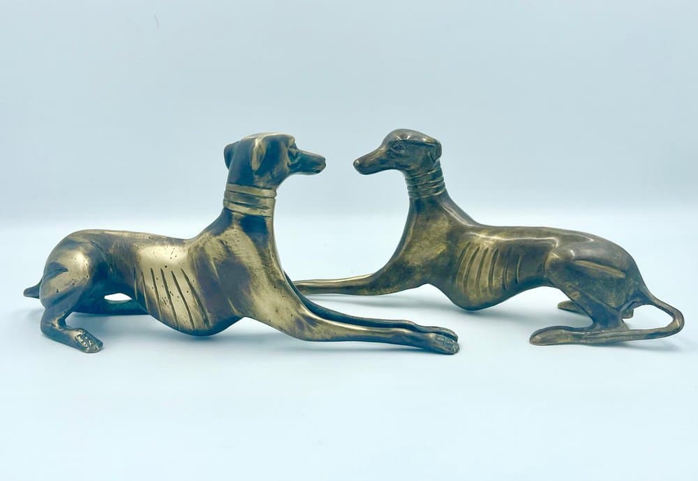 set of three greyhound figurines, golden brass, 1960s - 157483