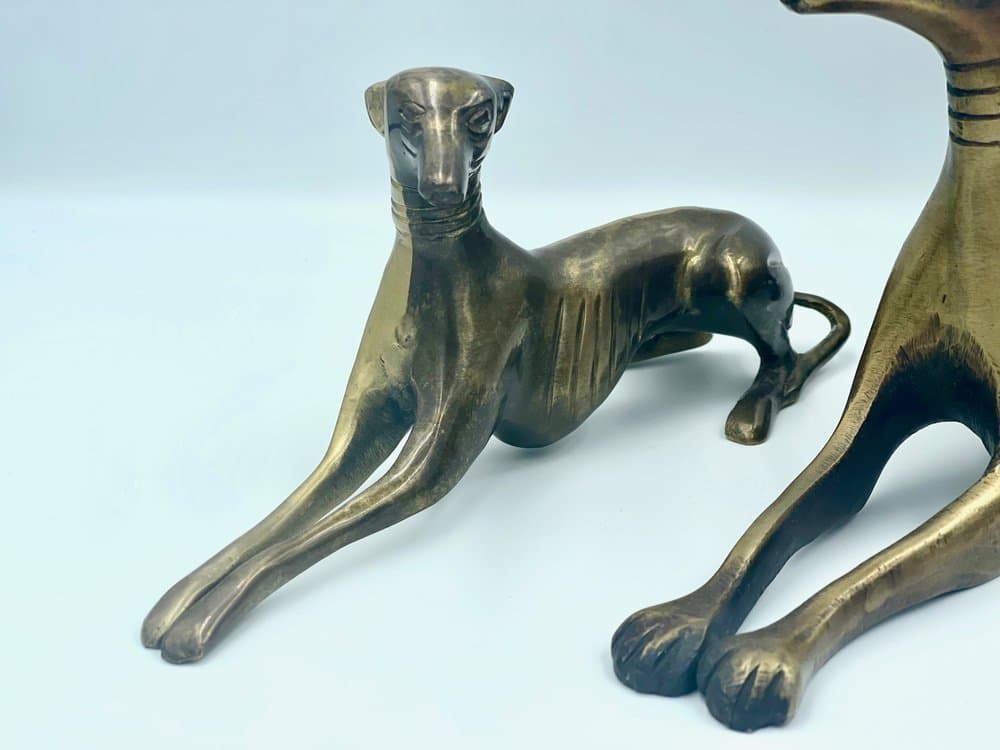set of three greyhound figurines, golden brass, 1960s - 157476