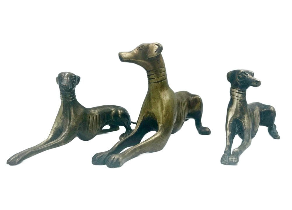 set of three greyhound figurines, golden brass, 1960s