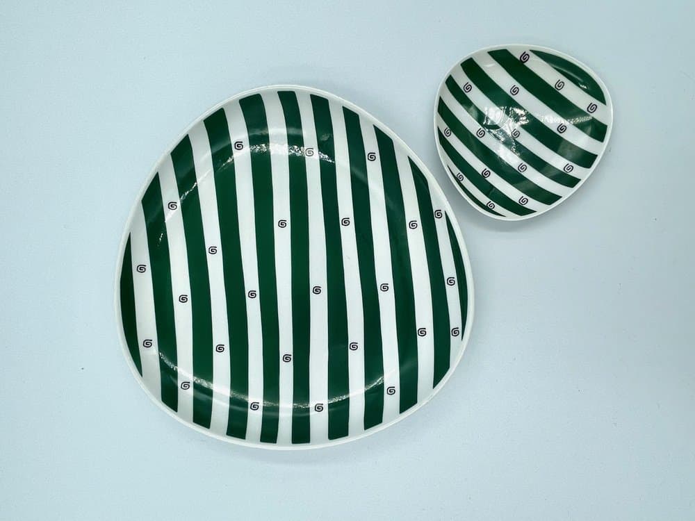 Zestaw dwóch talerzy New Look, zielony biały, porcelana, Metzler & Ortloff, Niemcy, lata 60. - 157510