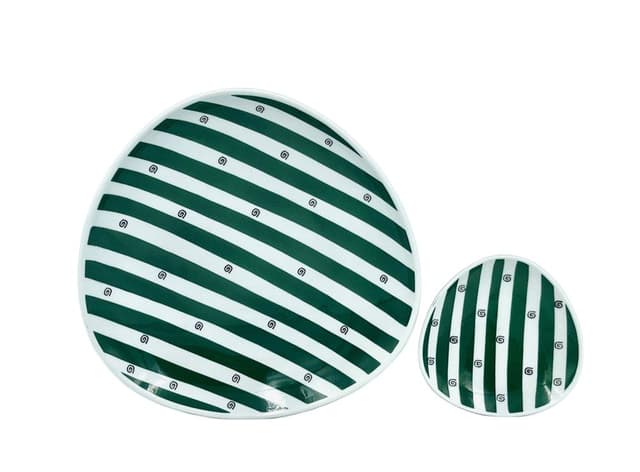 Zestaw dwóch talerzy New Look, zielony biały, porcelana, Metzler & Ortloff, Niemcy, lata 60. - WYMIARY