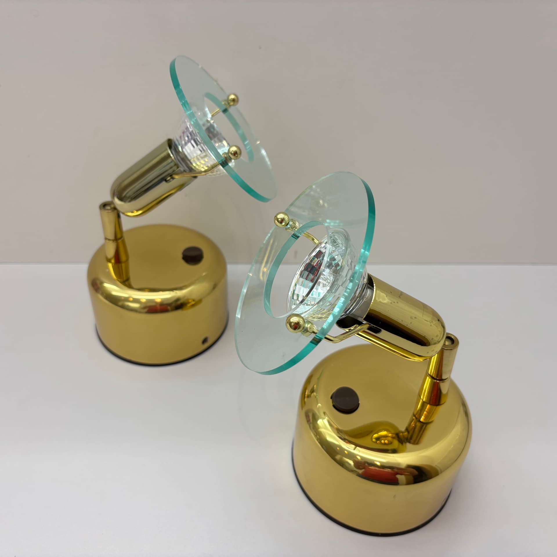 Pair of wall lights, golden brass, Wofi Leuchten, Germany, 1990s. - 143464