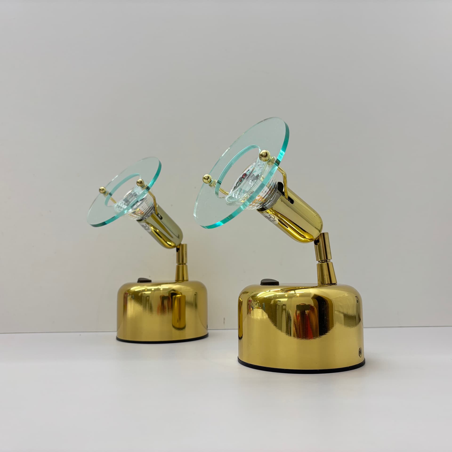 Pair of wall lights, golden brass, Wofi Leuchten, Germany, 1990s. - 143473