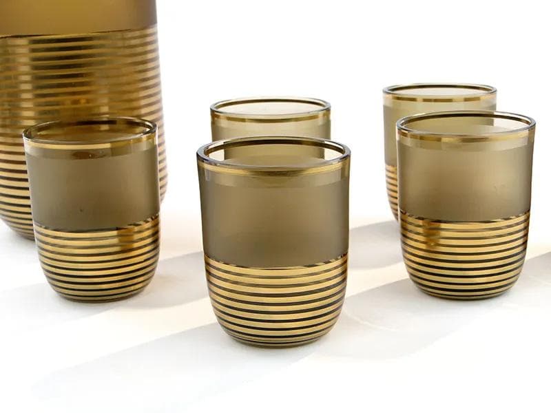 Cocktail shaker and glasses set, topaz glass, Borocrystal Chribska, Czechoslovakia, 1950s - 9991