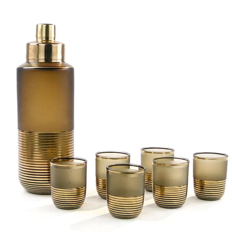 Cocktail shaker and glasses set, topaz glass, Borocrystal Chribska, Czechoslovakia, 1950s - 9987