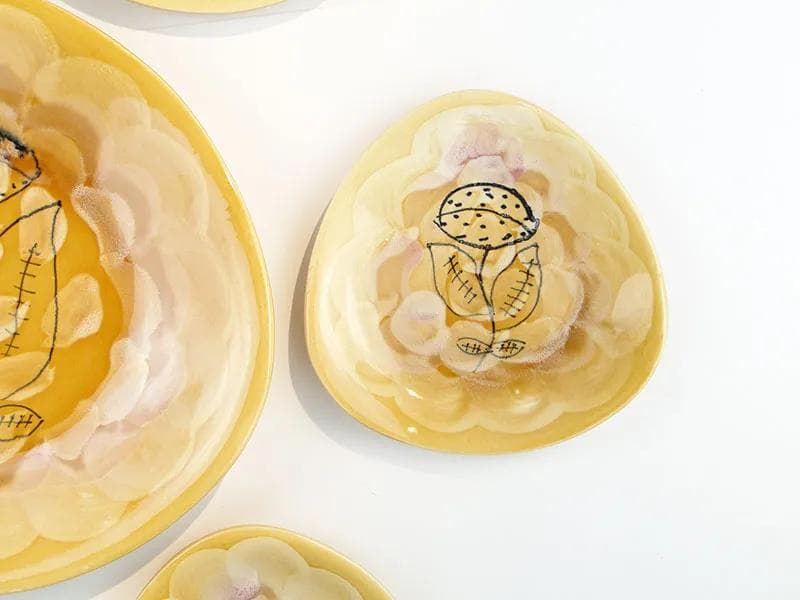 Yellow Modernist Faience Cake Set, Włocławek, Poland, 1950s - 9975