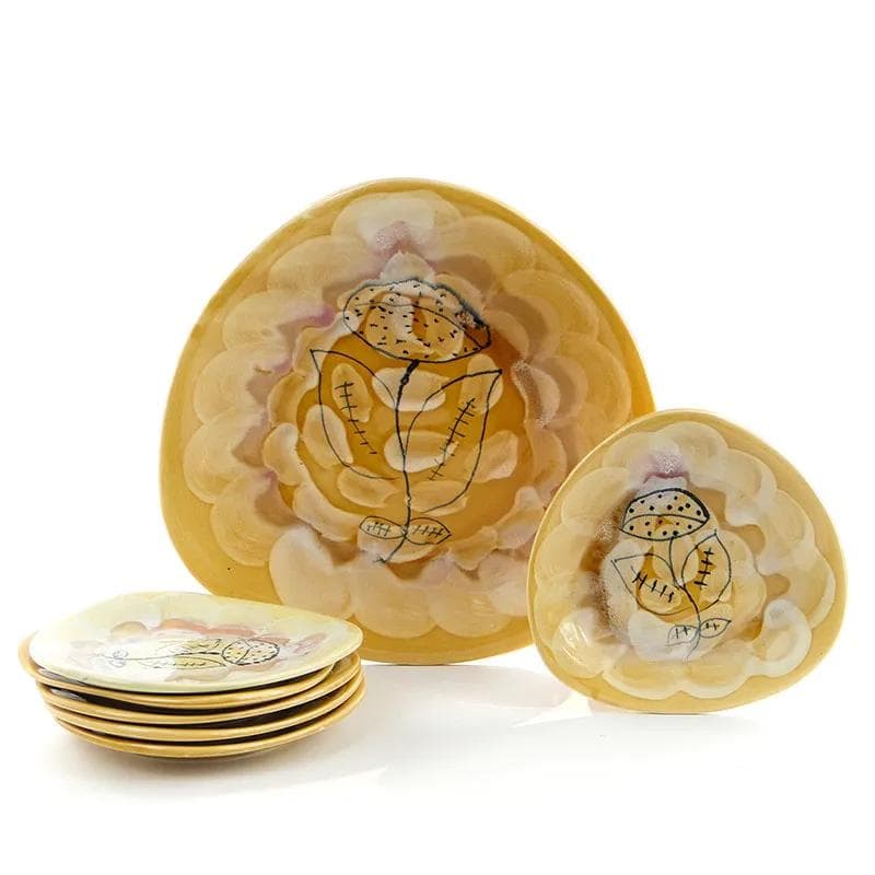 Yellow Modernist Faience Cake Set, Włocławek, Poland, 1950s - 9972