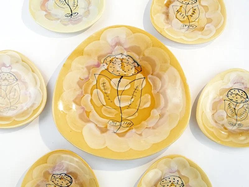 Yellow Modernist Faience Cake Set, Włocławek, Poland, 1950s - 9974
