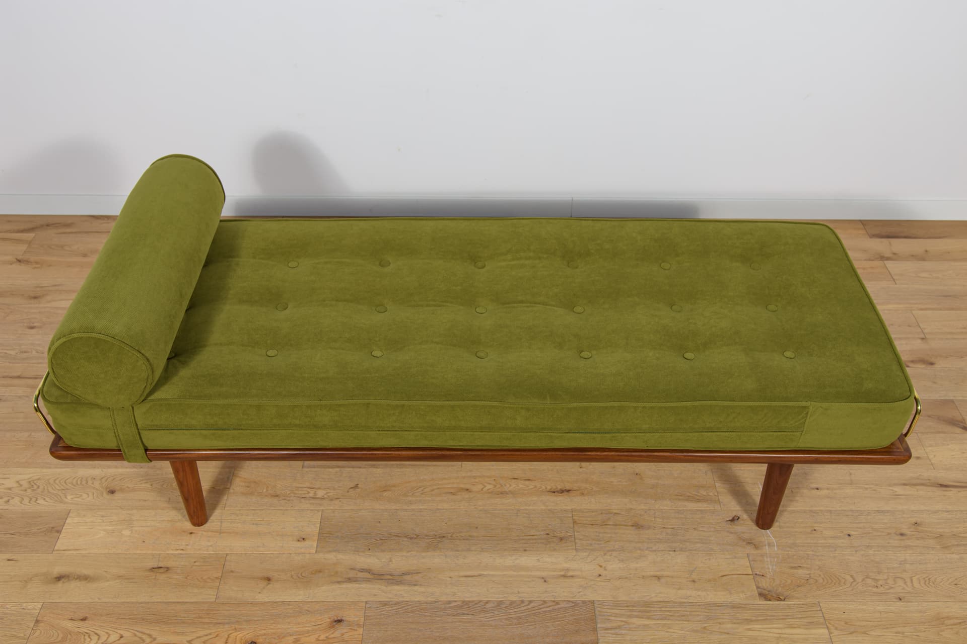 Leżanka Model GE-19, tkanina zielona, teak, proj. H. Wegner, Getama, Dania, lata 50. - 147008