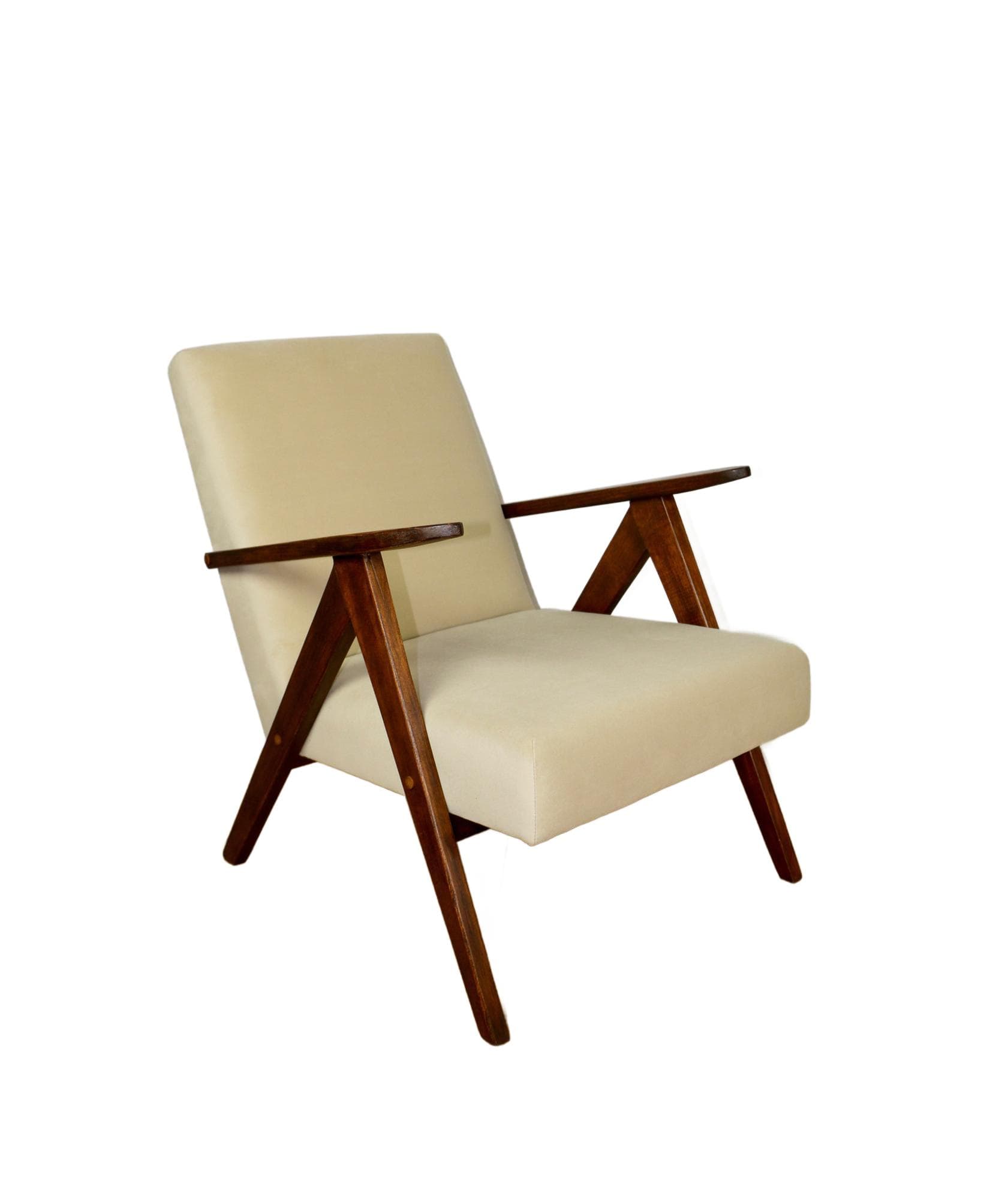 Fotel B-310 VAR Jade, welwet beżowy, orzech, Polska, lata 70.