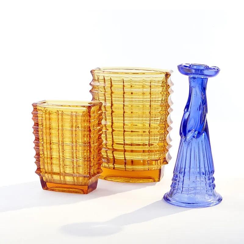 Wazon optyczny, szkło żółte, proj. J. S. Drost, Ząbkowice, Polska, lata 60. - 9952