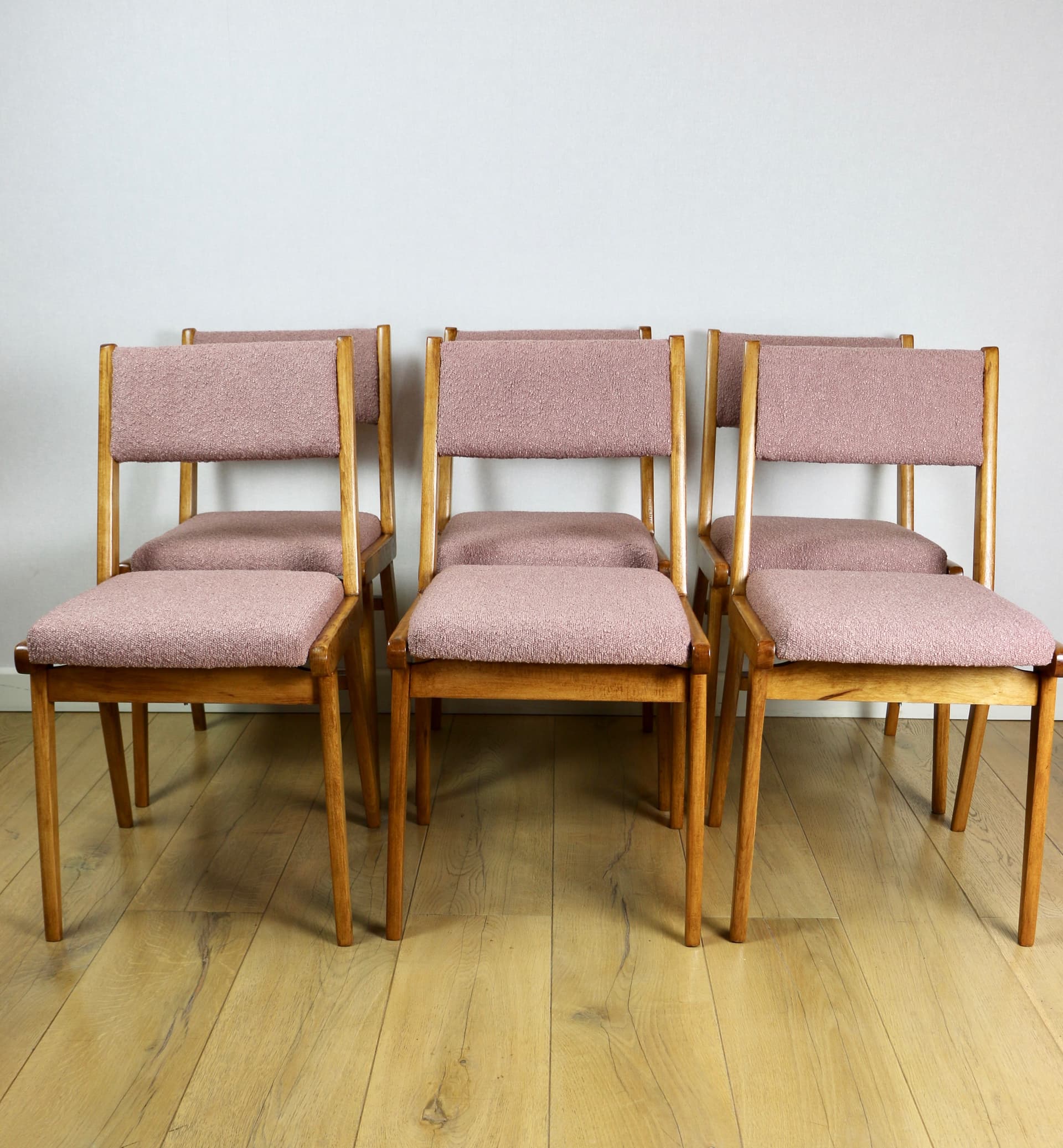 Komplet sześciu krzeseł, różowy, boucle - 147205