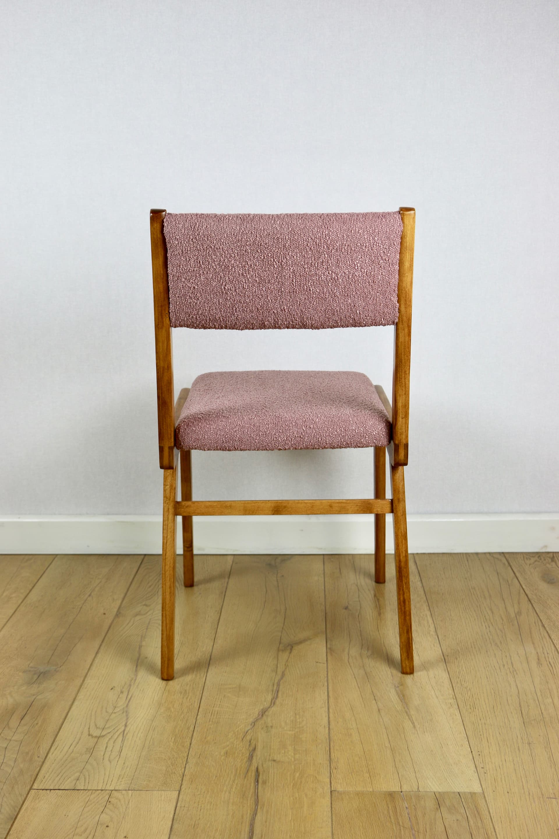 Komplet sześciu krzeseł, różowy, boucle - 147214