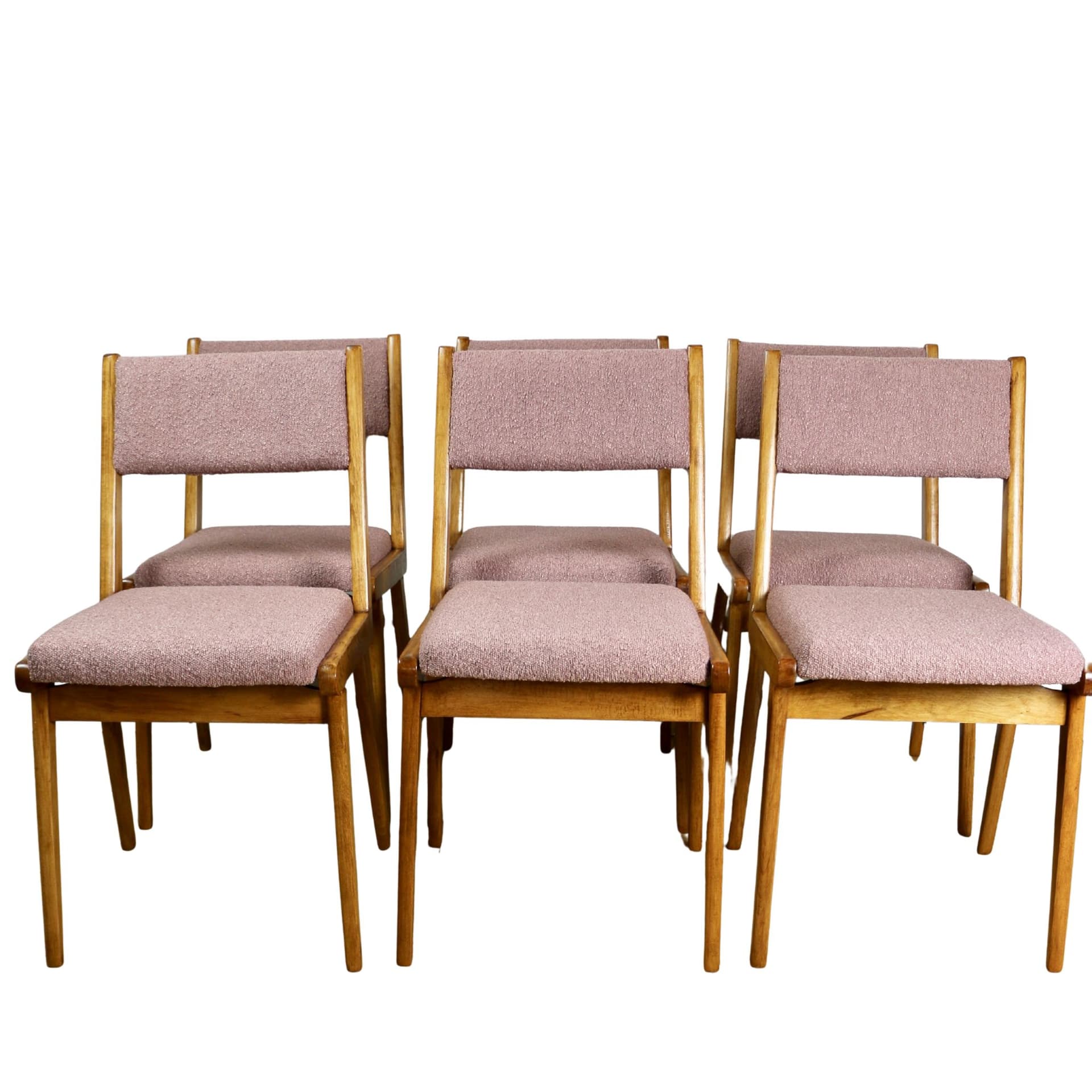 Komplet sześciu krzeseł, różowy, boucle