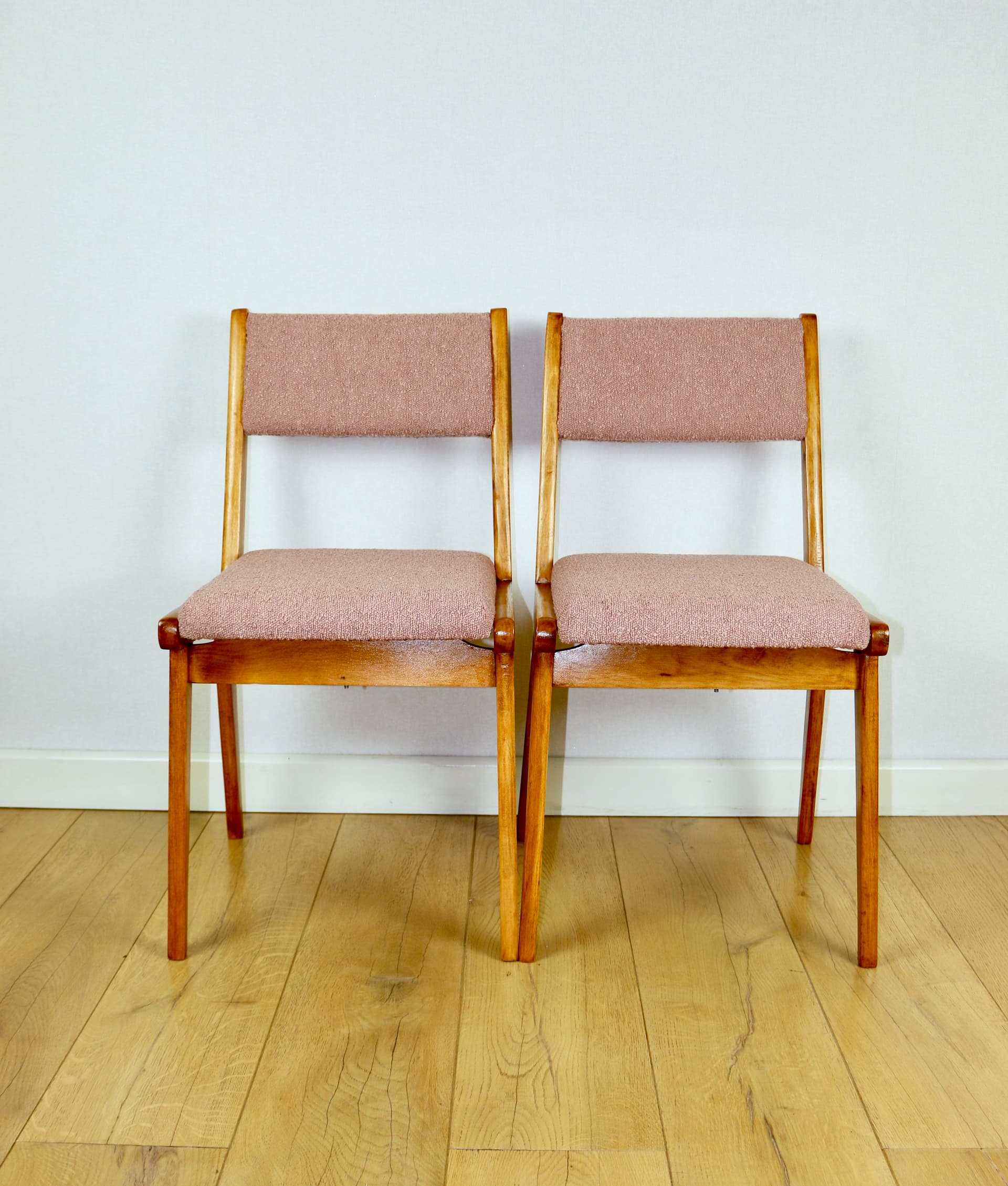 Komplet sześciu krzeseł, różowy, boucle - 147207