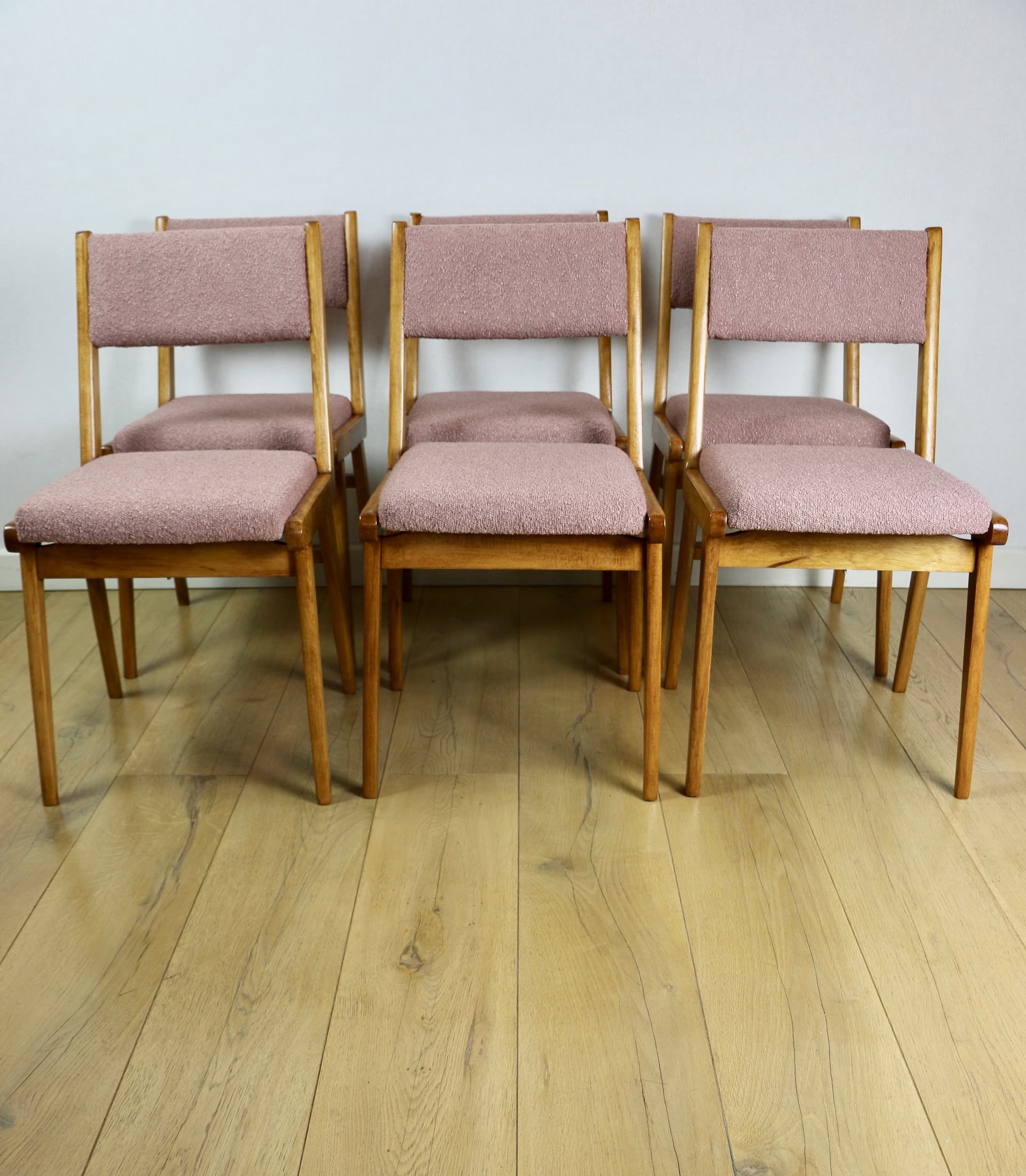 Komplet sześciu krzeseł, różowy, boucle - 147206