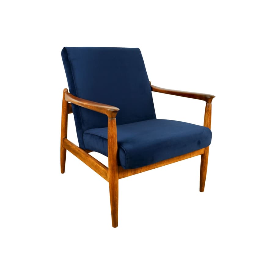 Fotel GFM-64, proj. Edmund Homa z lat 70 granat navy - ciemne drewno