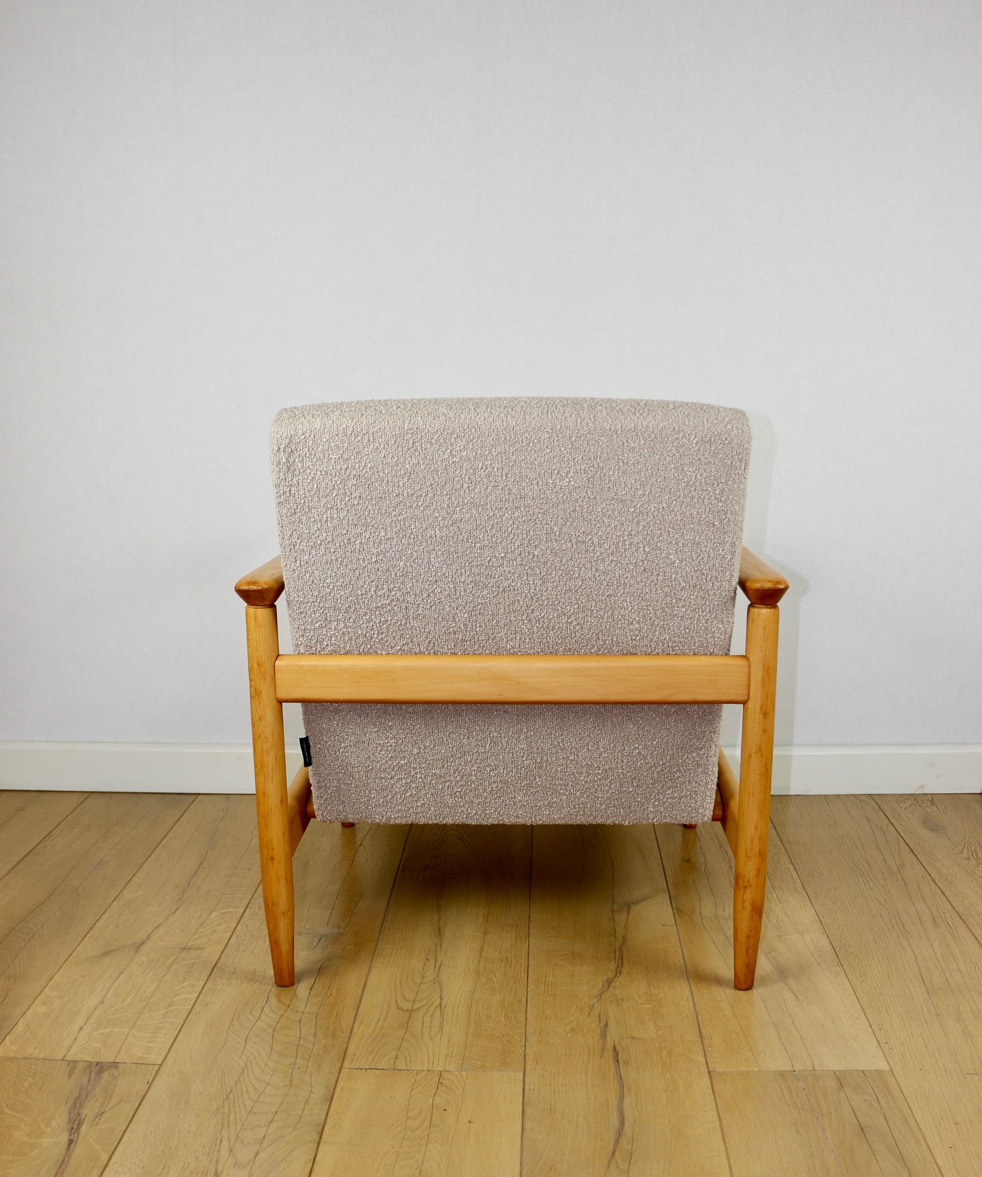 Armchair GFM-142, orange velvet, dark brown wood, by E. Homa, Poland, 1970s. - 147271