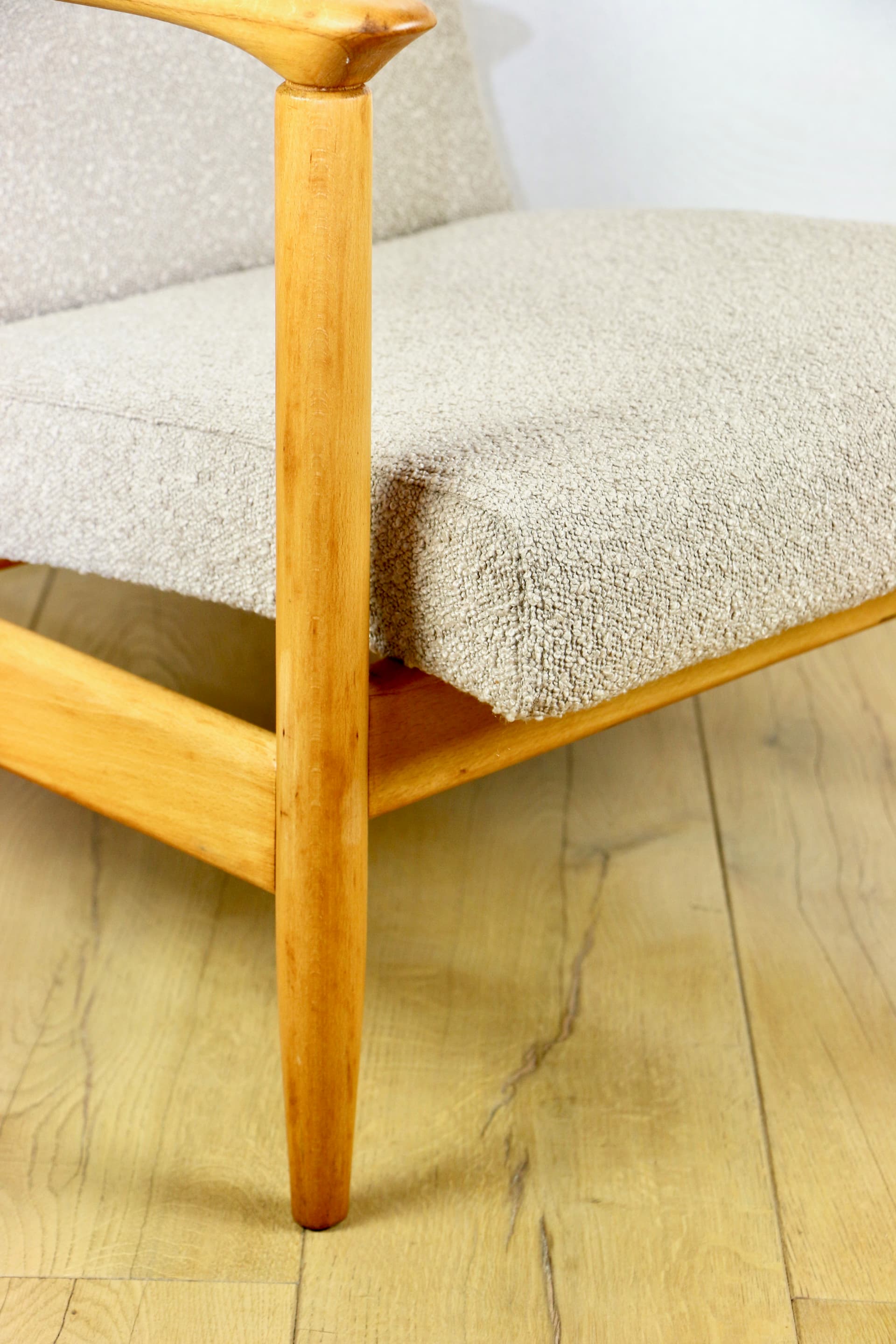 Armchair GFM-142, orange velvet, dark brown wood, by E. Homa, Poland, 1970s. - 147268