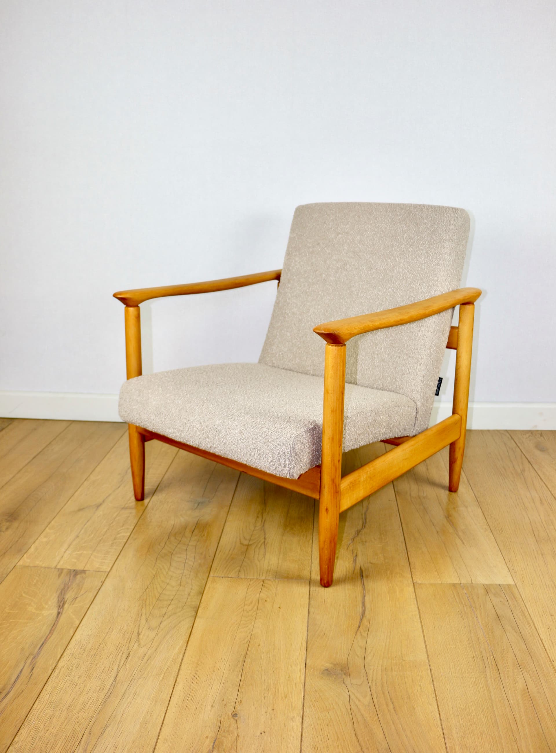Armchair GFM-142, orange velvet, dark brown wood, by E. Homa, Poland, 1970s. - 147274