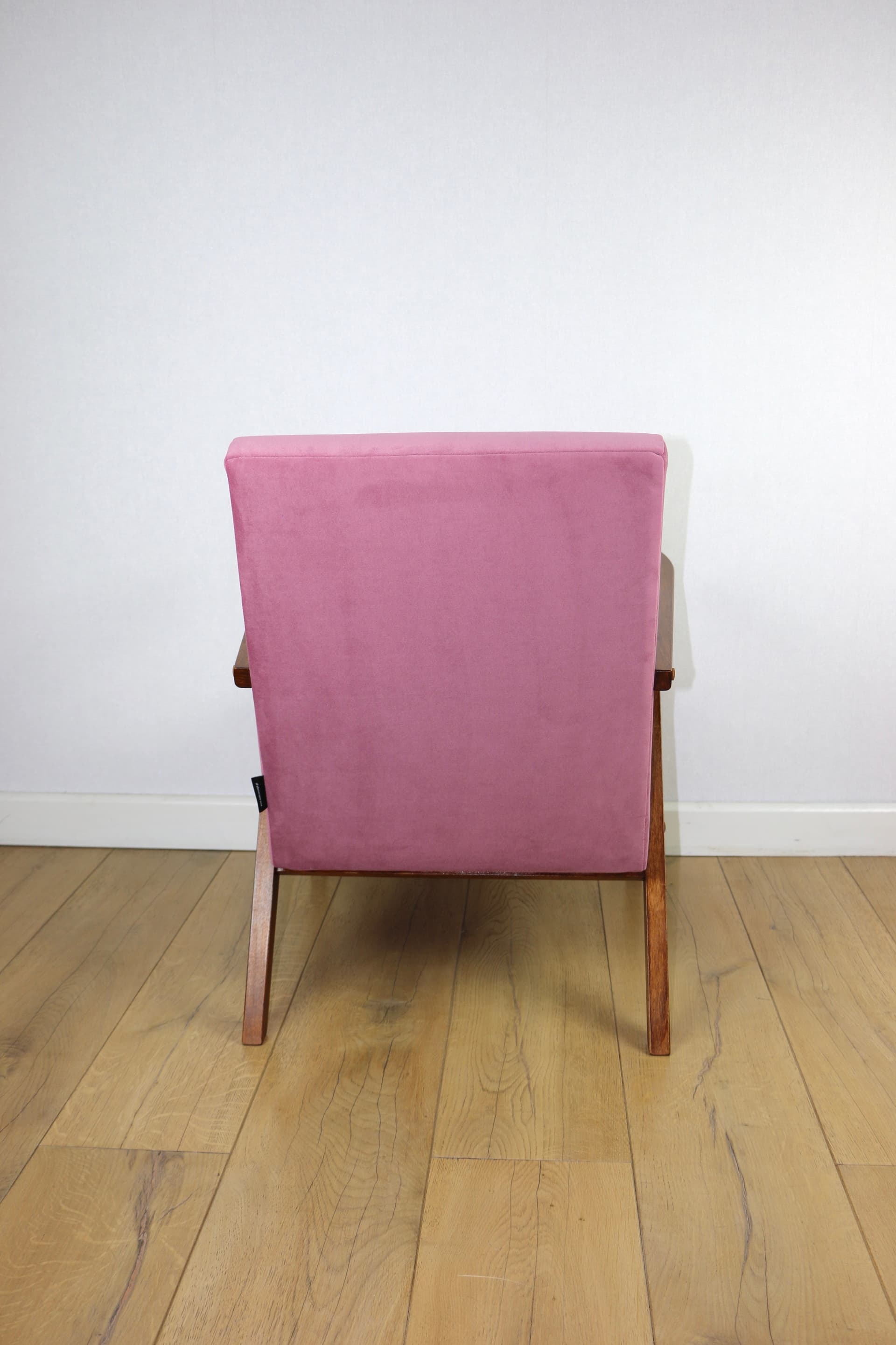 Armchair B-310 VAR, pink velvet, dark brown wood, Poland, 1970s. - 147336