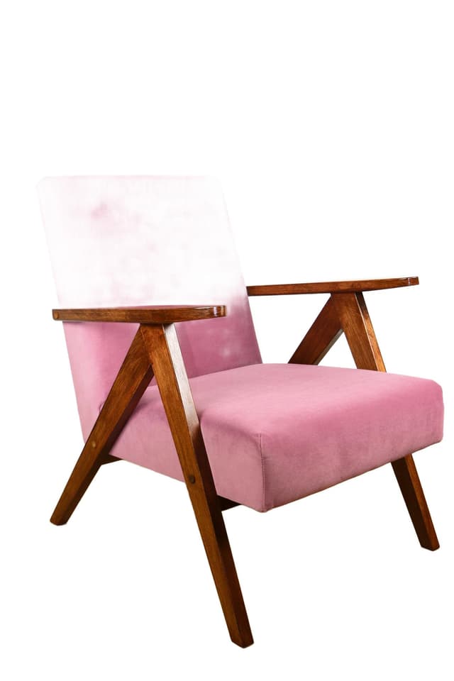 Armchair B-310 VAR, pink velvet, dark brown wood, Poland, 1970s. - DIMENSION