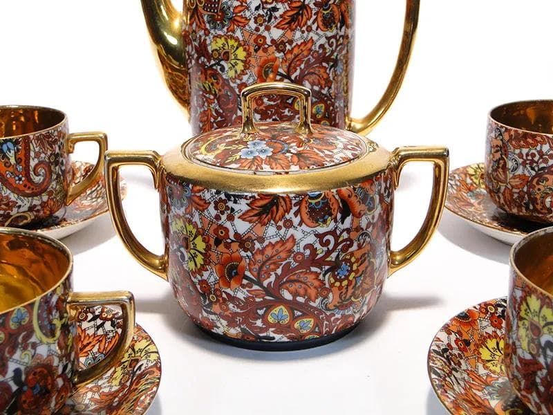 Wielobarwny porcelanowy serwis herbaciany empire, Altrohlau, Czechosłowacja, lata 20. - 10047