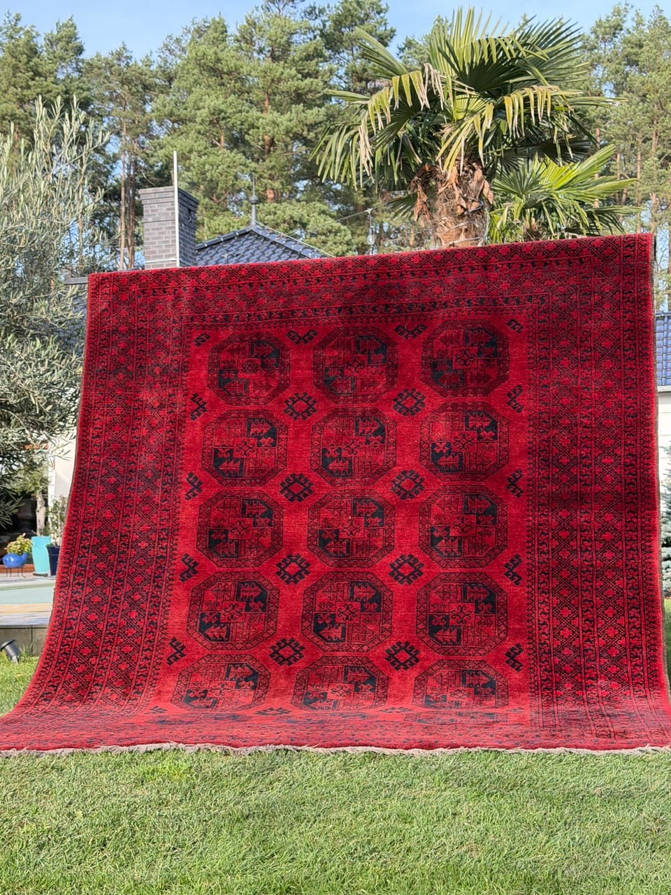 Dywan Afgan, 335x255 cm, wełna czerwona, Afganistan, początek XX w. - 157773