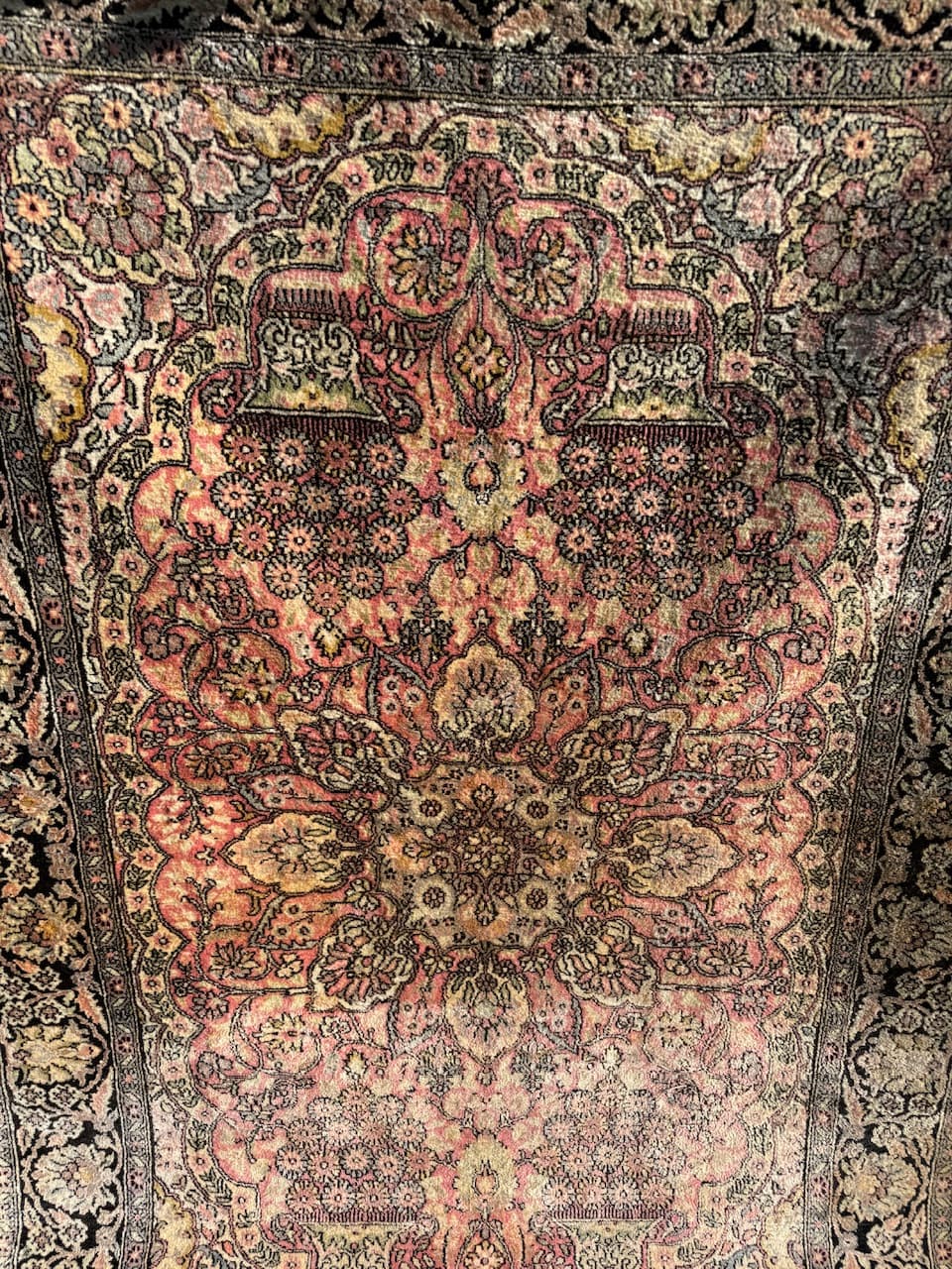 Dywan Ghoum, 200x125 cm, jedwab multikolor, Indie, lata 90. - 157891