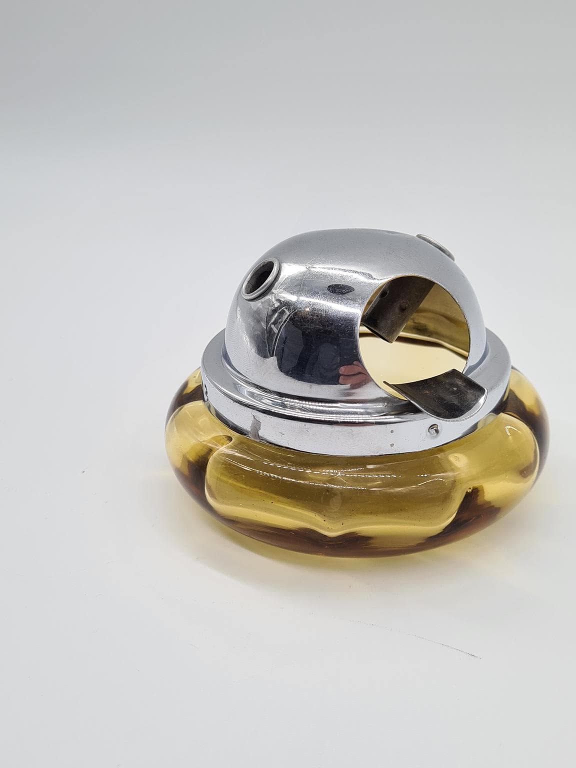 Ashtray Space Age, orange glass, chrome metal, 1970s. - 157897