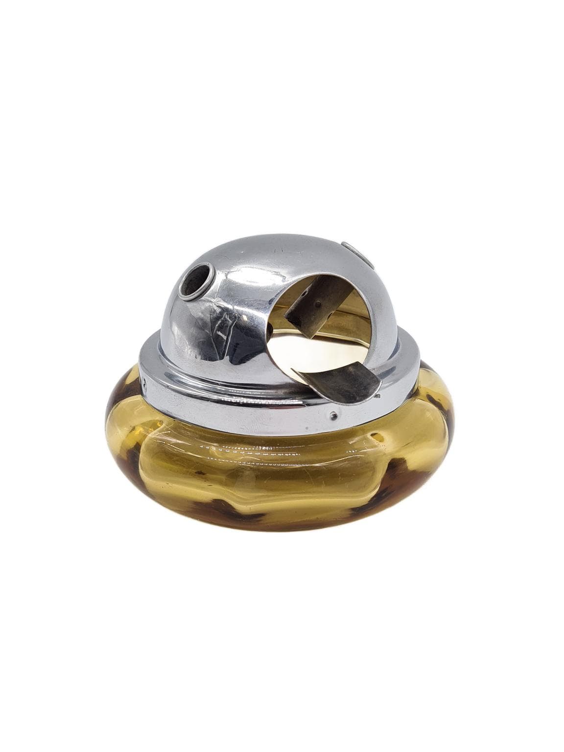 Ashtray Space Age, orange glass, chrome metal, 1970s. - 167436