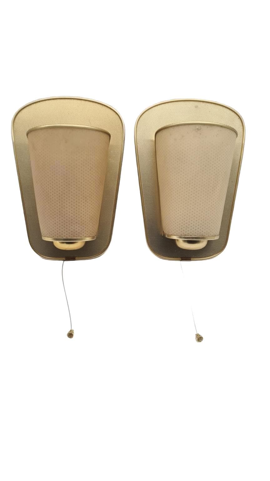 Para kinkietów Nr 430, złoty, metal plastik, Erco Leuchten, Niemcy, lata 60.