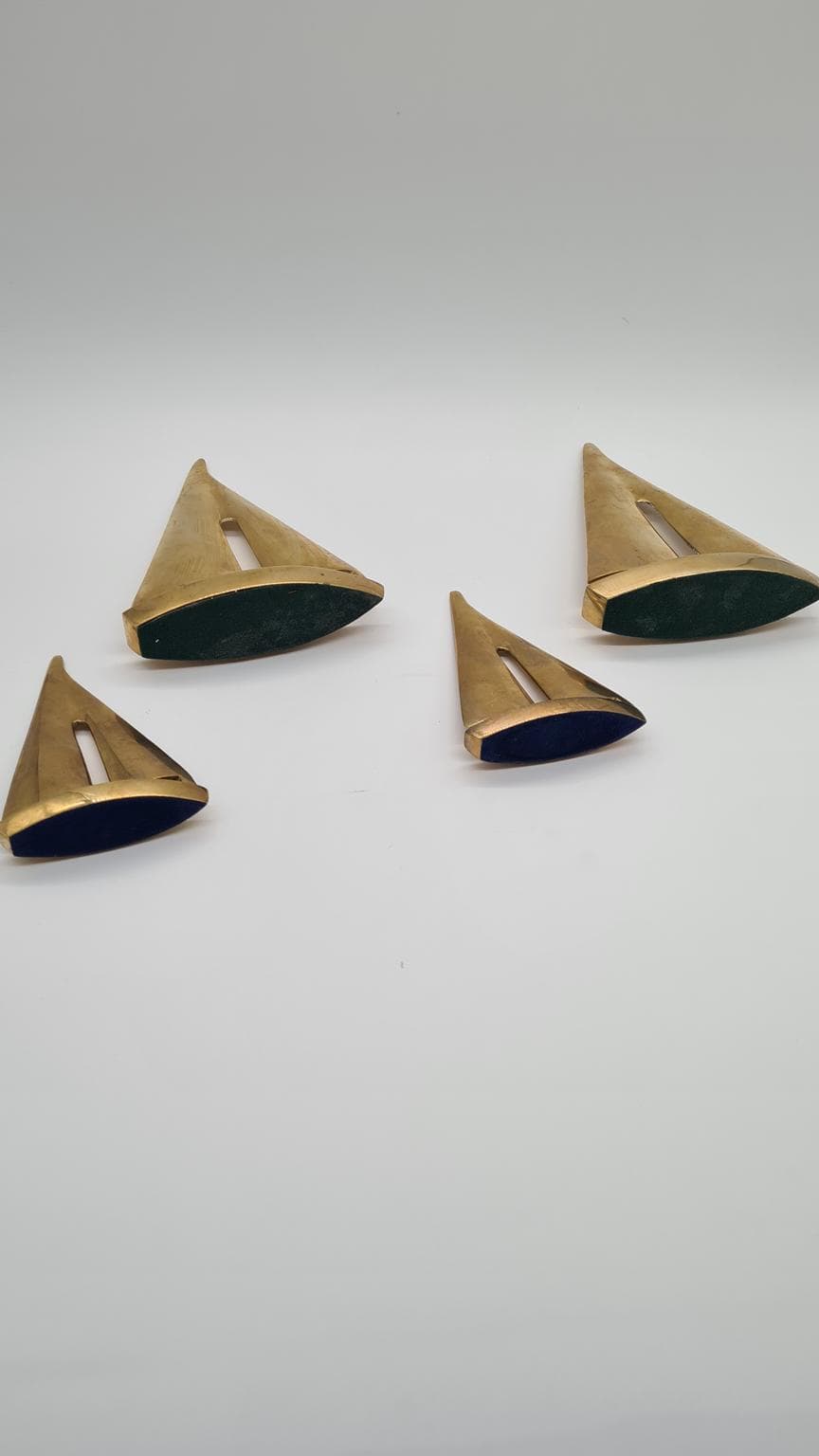 Set of Four Sailboat Figurines, Golden Brass, 1970s - 157953